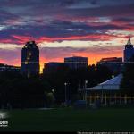 Raleigh skyline from Chavis Park with sunset