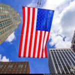 Large American flag over City Plaza on July 4th