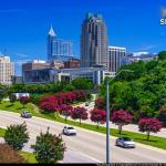 Crepe Myrtles line McDowell Street with downtown Raleigh 2017