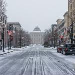 Fayetteville Street looking north during the snowstorm