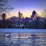 Frigid sunrise from Dix Hill with downtown Raleigh