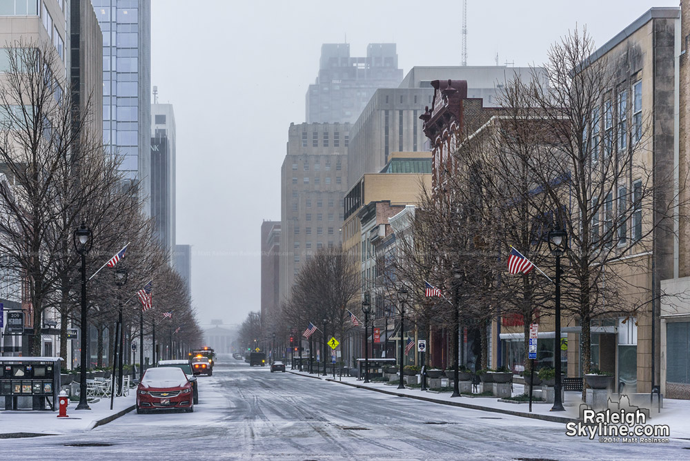 Fayetteville Street looking south during the snowstorm