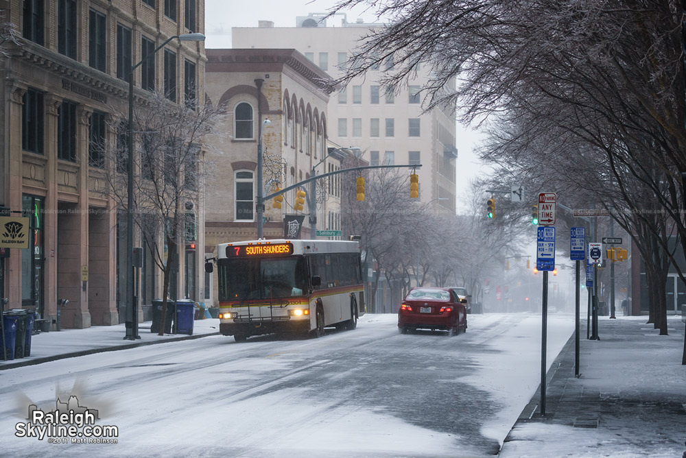 Go Raleigh bus in the snow