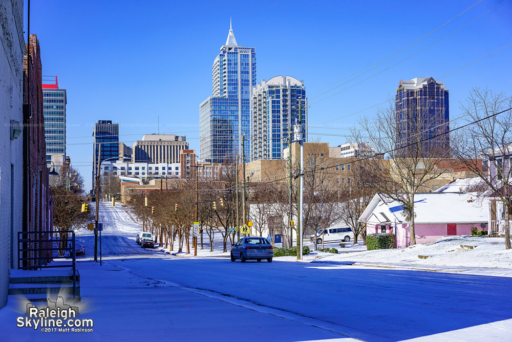 Downtown Raleigh with icy roads