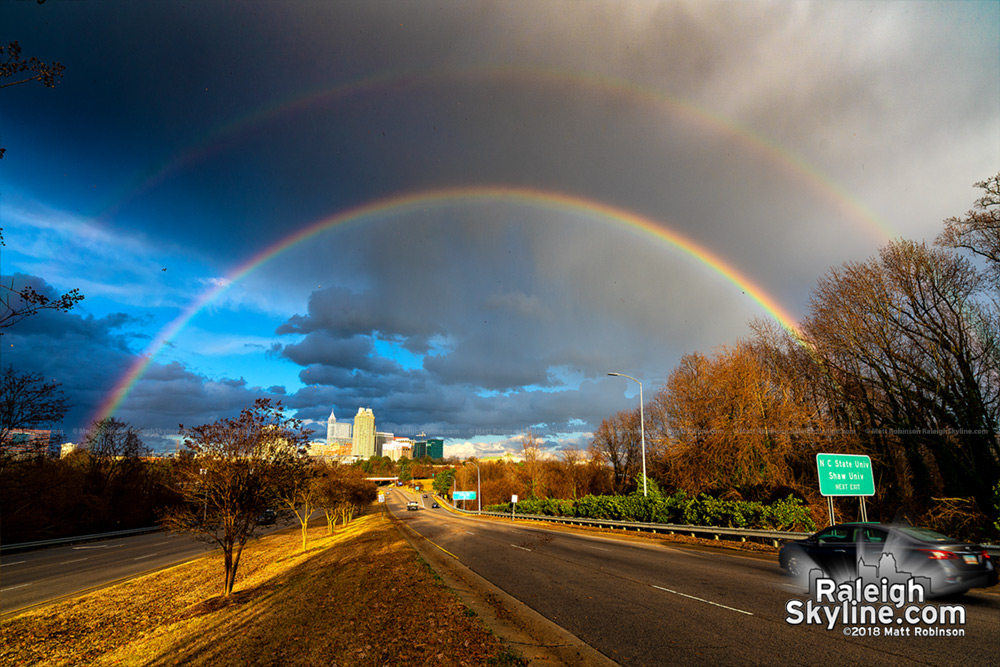 2018 Winter Solstice Rainbow over downtown Raleigh