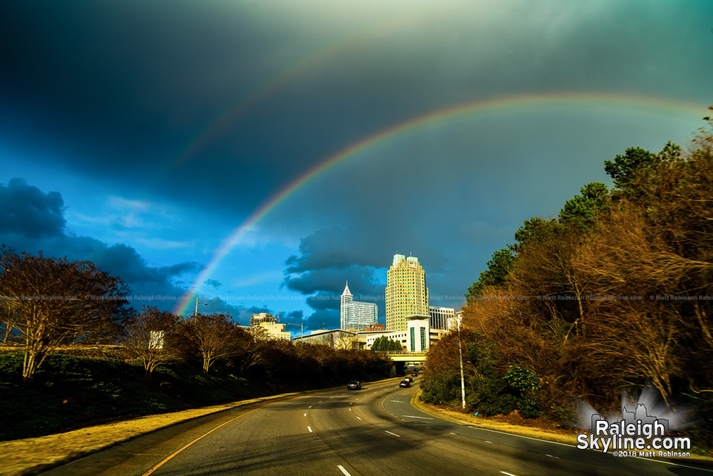 Winter Solstice Rainbow over the Raleigh skyline