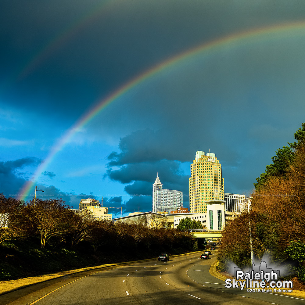 Winter Solstice Rainbow over the Raleigh skyline