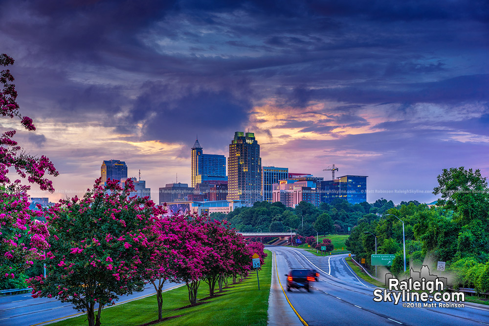 Colorful skies over downtown Raleigh summer