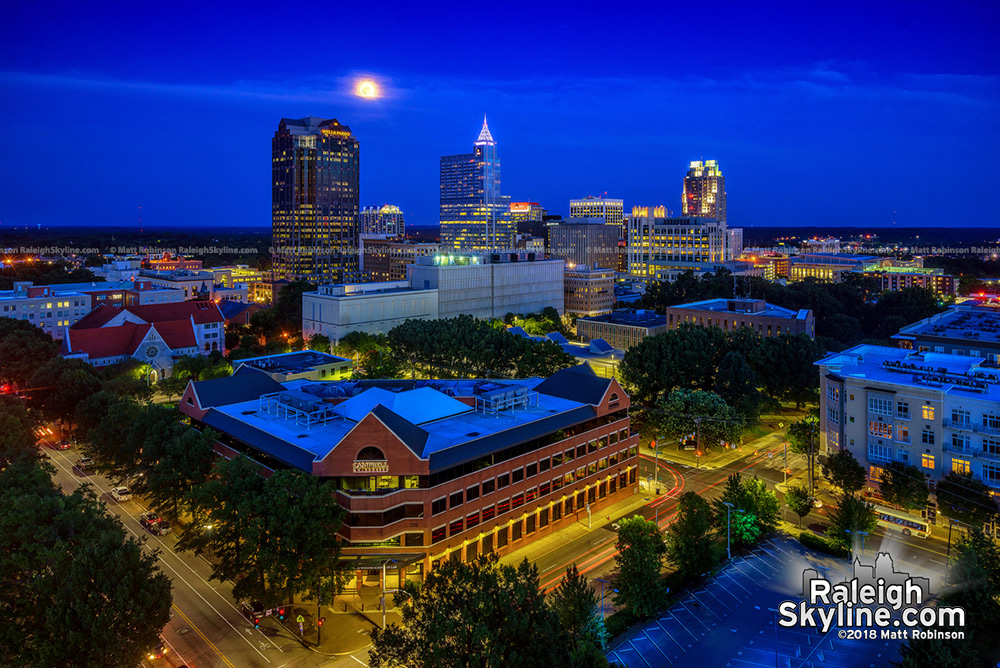 Moonrise over downtown Raleigh from the Holiday Inn