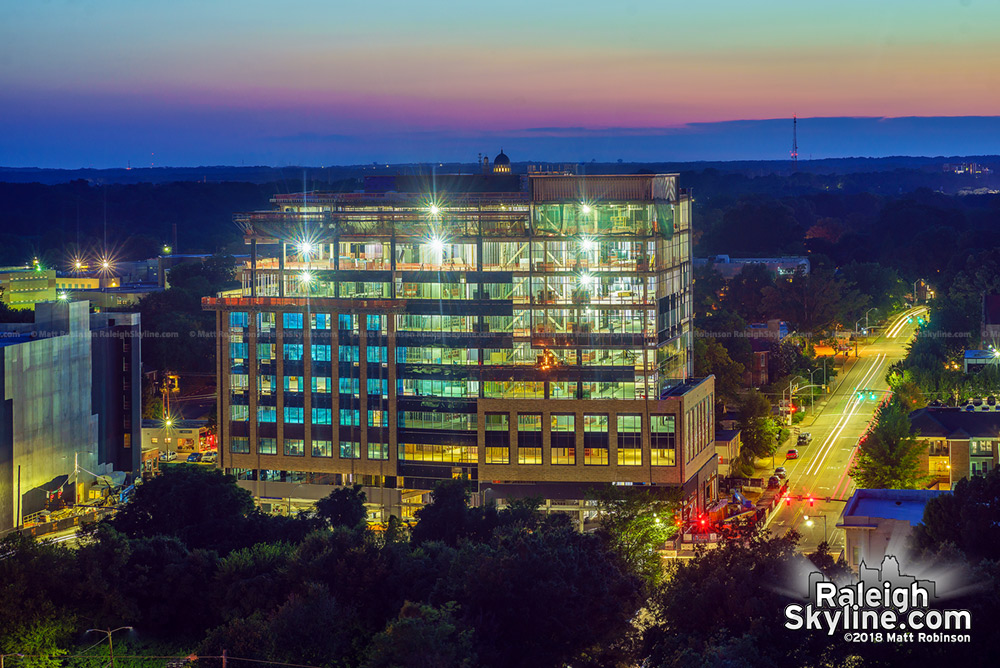 One Glenwood after sunset from the Holiday Inn