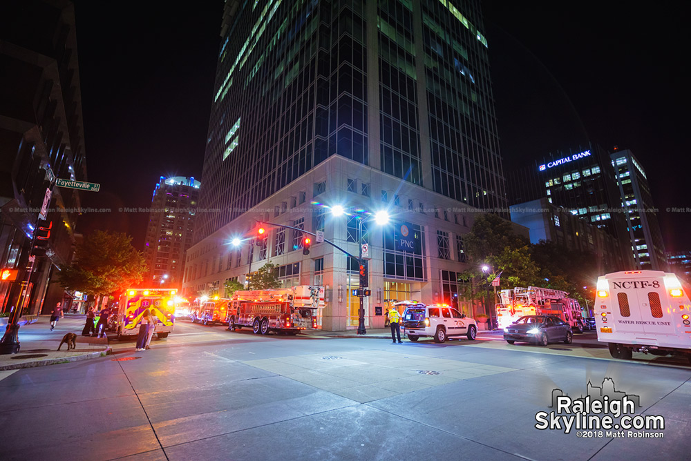 Large Raleigh Fire Department response at PNC Plaza