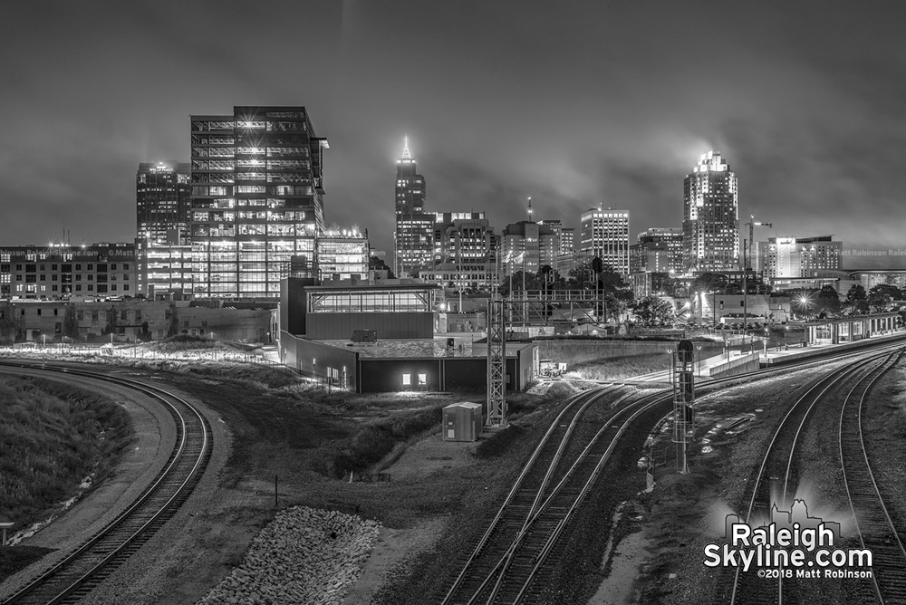 Raleigh skyline in Black and White from Boylan Avenue