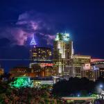 This thunderstorm lighting up the horizon in distant pinks behind downtown Raleigh was over 50 miles away near the Virginia line.