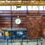 Clock over the ticketing booth at Union Station Raleigh