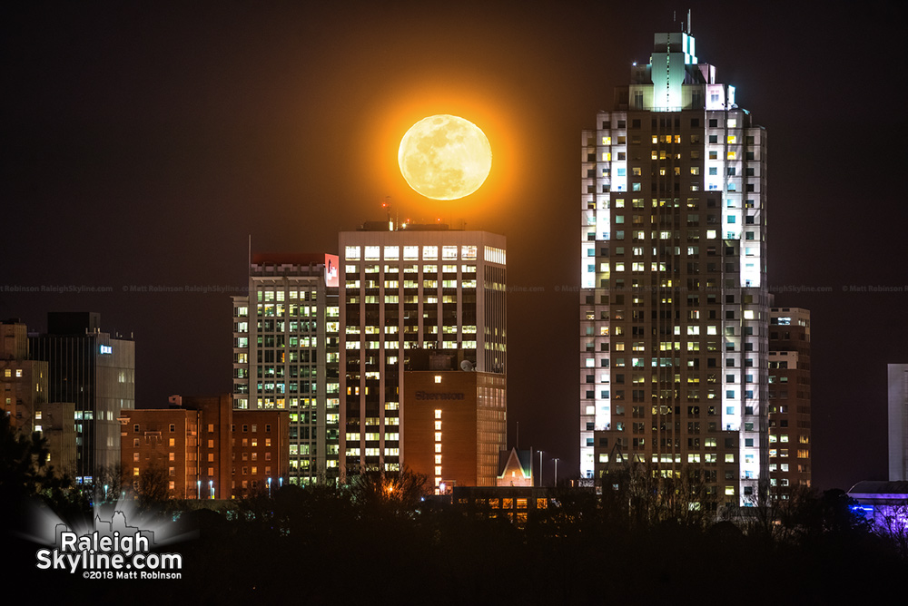 Moonrise over downtown Raleigh 