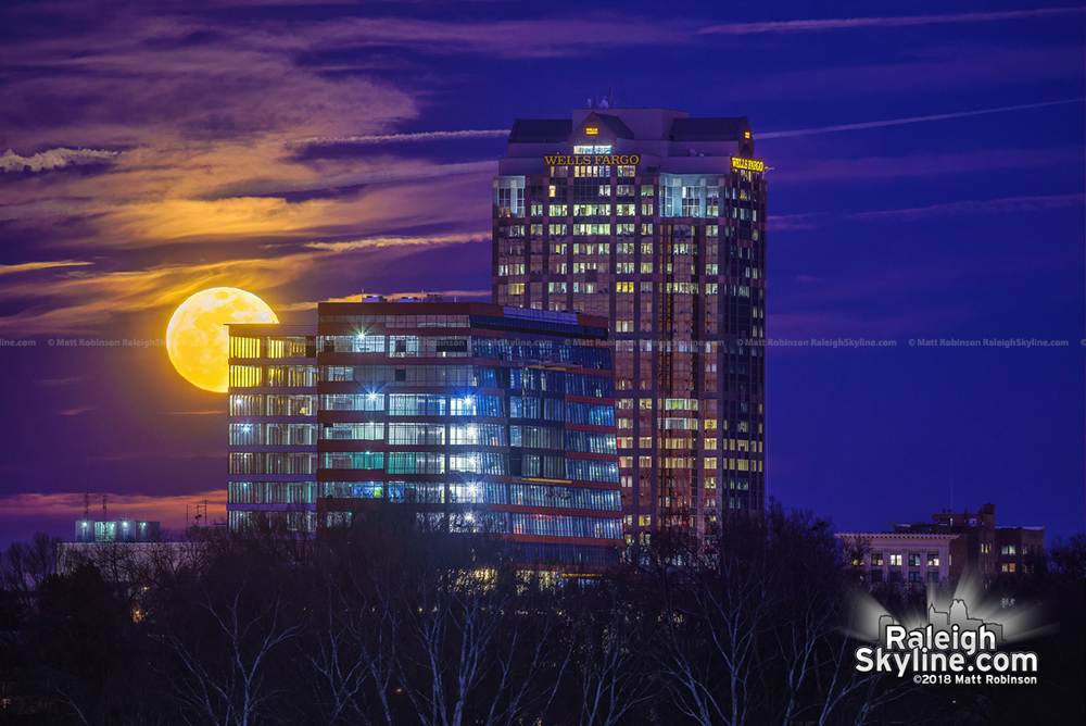 Supermoon rise behind the Dillon and downtown Raleigh