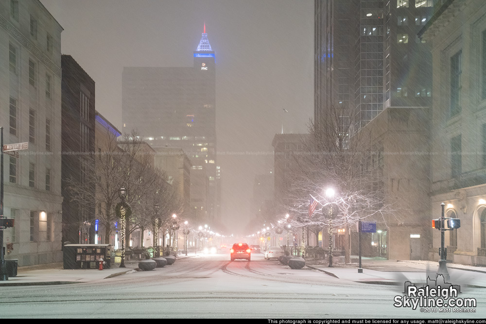 Fayetteville Street in Downtown Raleigh Whiteout during December 2018 Snow