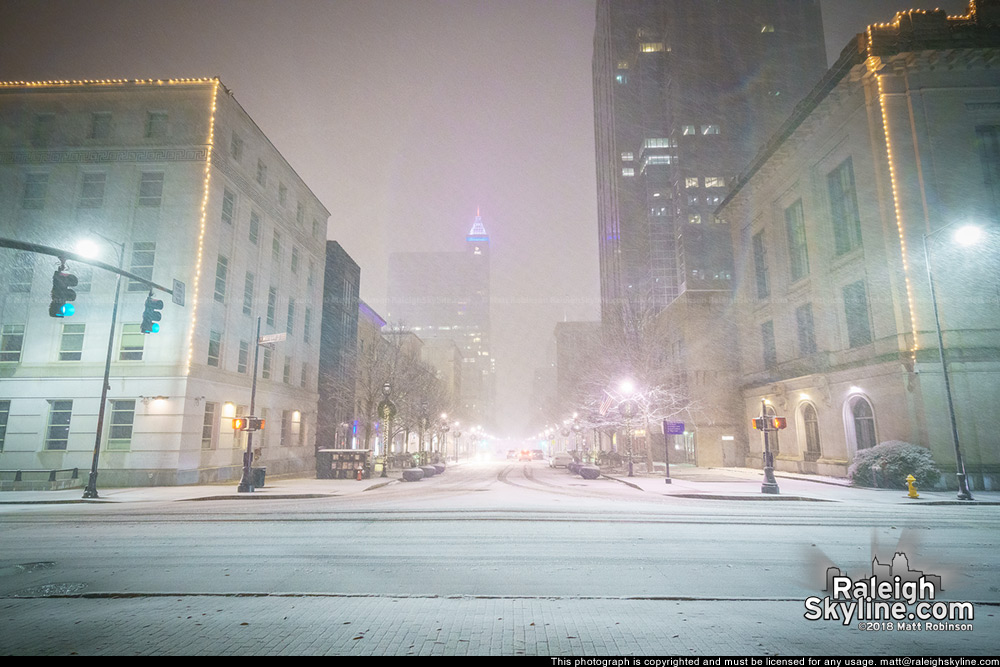 Fayetteville Street in Downtown Raleigh Whiteout during December 2018 Snow