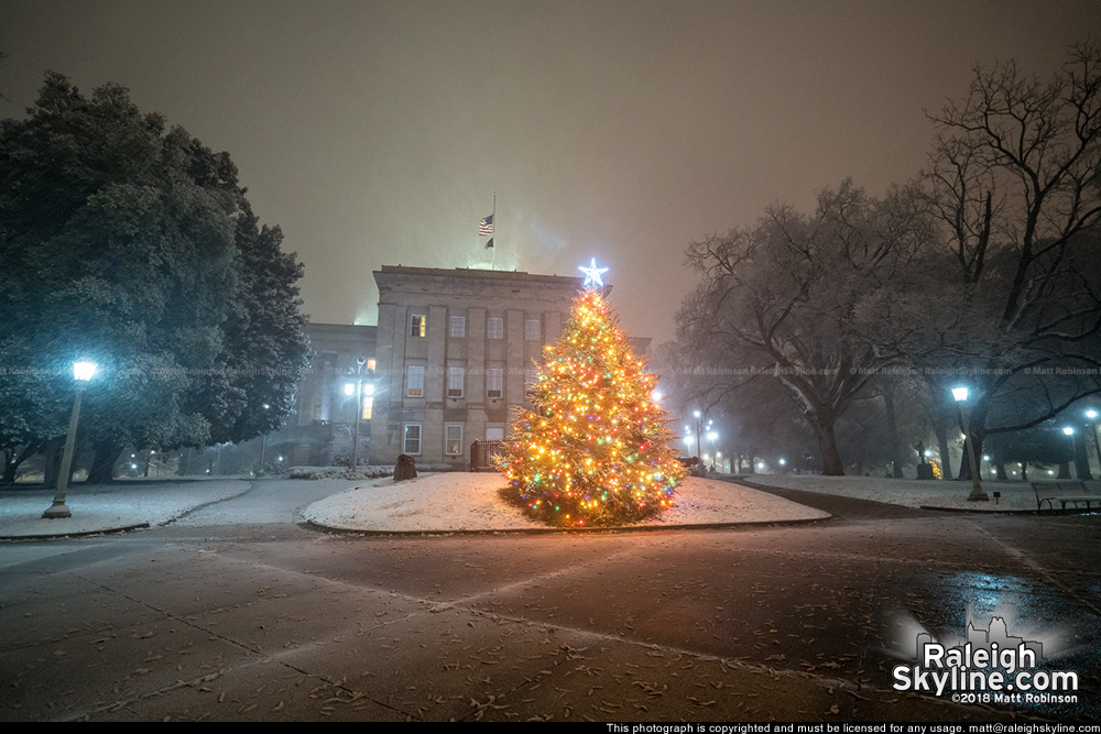 North Carolina State Capitol Christmas Tree in the Snow 12/09/18