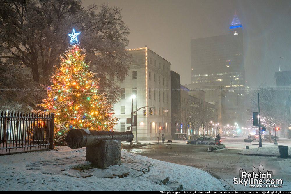 North Carolina State Capitol Christmas Tree in the Snow 12/09/18