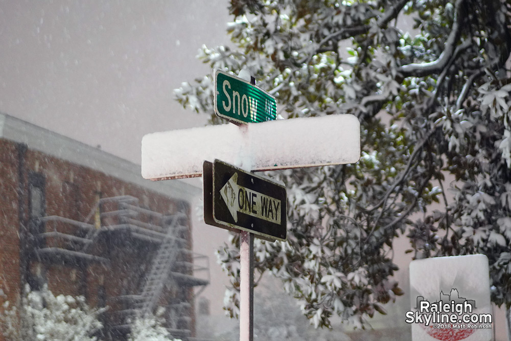 Snow Avenue in Raleigh with snowfall