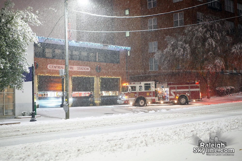 Raleigh Central Fire station in the snow