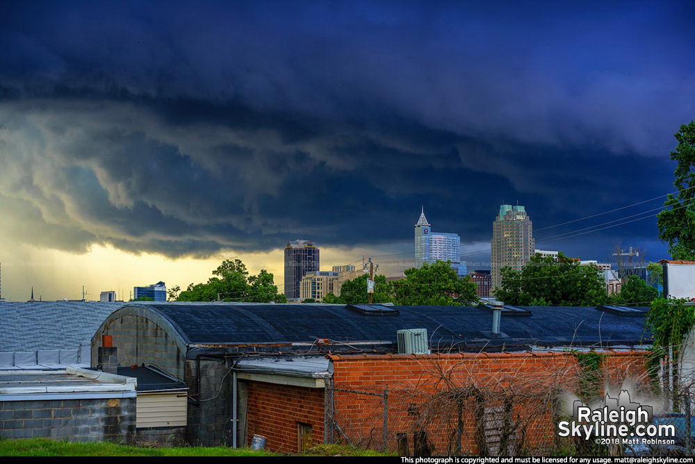 Dark storm rolling into downtown Raleigh