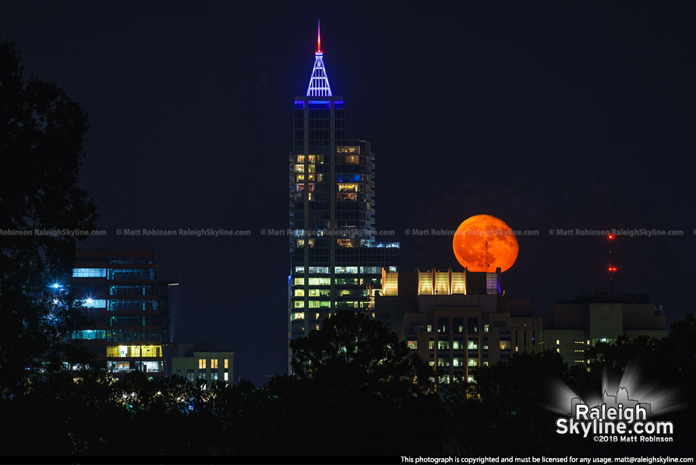 Orange moon behind Raleigh