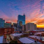 Colorful sunset overlooking downtown Raleigh