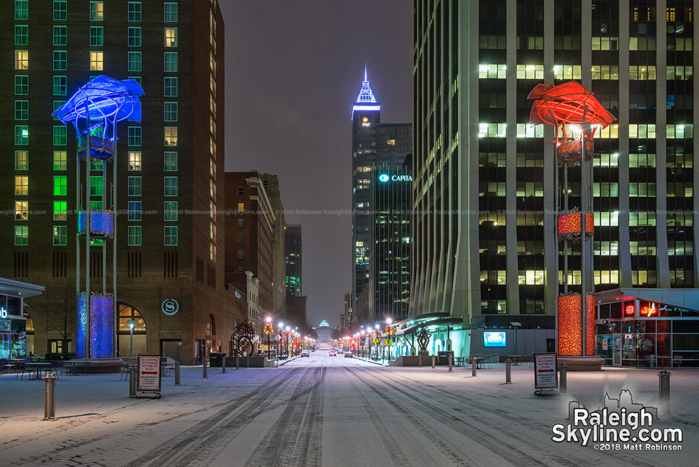 Fayetteville Street in Downtown Raleigh covered in Snow 2018