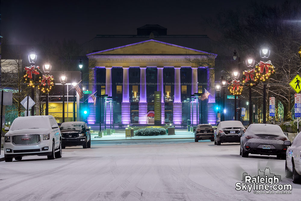 Raleigh Memorial Auditorium with snow