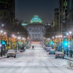 Looking north up snow covered Fayetteville Street on January 3, 2018