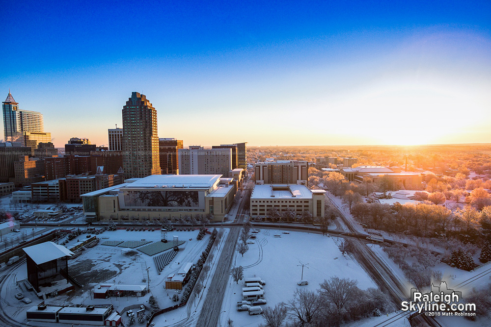 Sunrise over snowy Raleigh