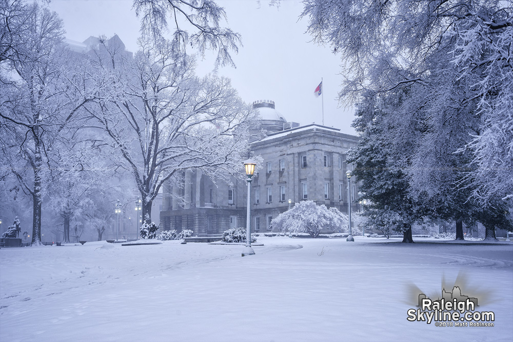 North Carolina State Capitol in the snow 2018