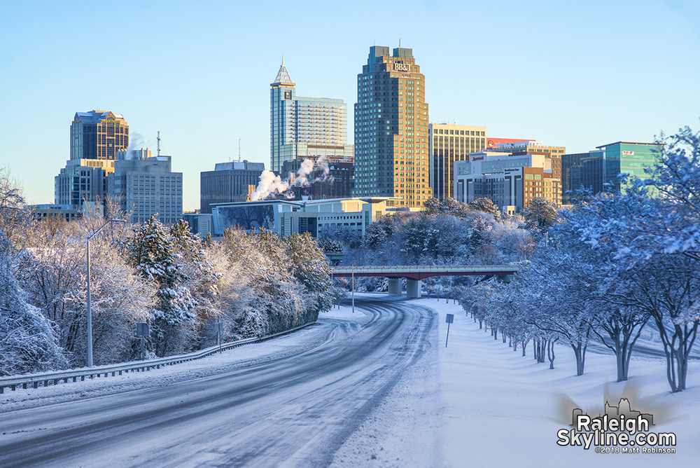 Morning Raleigh skyline in the snowy aftermath