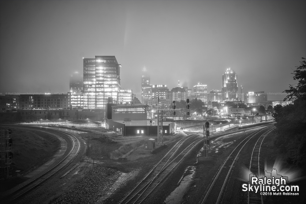 Black and White Foggy Raleigh at night