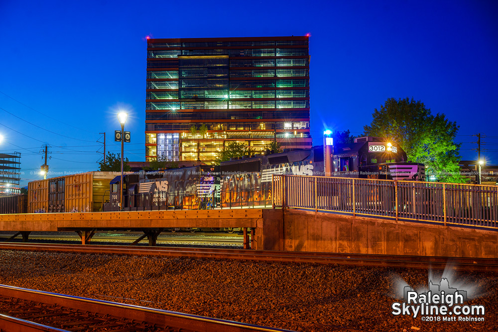 Norfolk Southern train sits in front of the Dillon