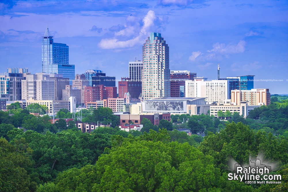 View of Downtown Raleigh from top floor of Dorothea Dix Hospital