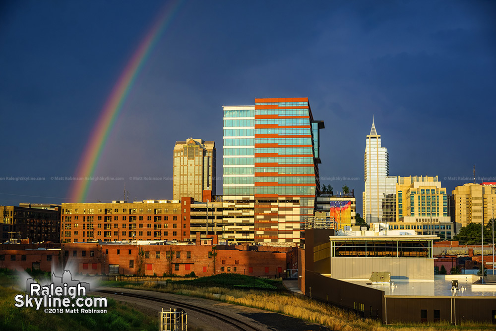 Colorful rainbow and downtown Raleigh