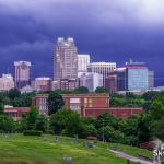 Dark clouds behind Raleigh from Mt. Hope Cemetery 