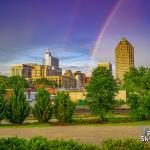 Rainbow comes down into Raleigh Skyline