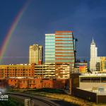 Colorful rainbow and downtown Raleigh