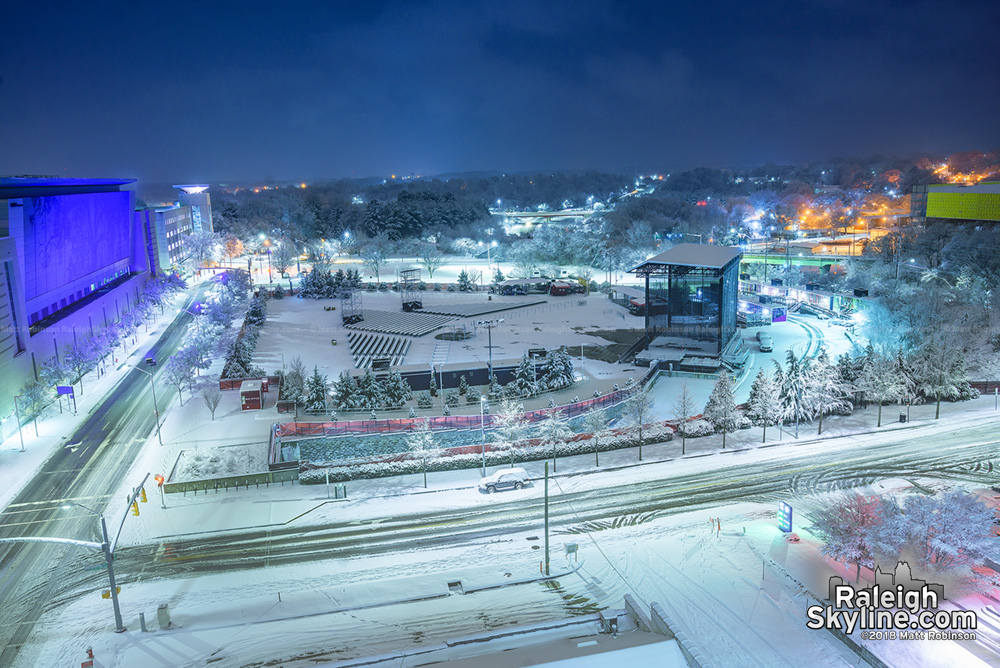 Redhat Amphitheater covered in snow