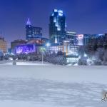 Snow cover with downtown Raleigh