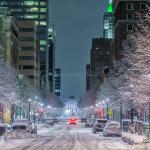 Looking down Fayetteville Street after the snow