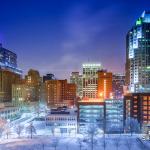 Downtown Raleigh at night after the snowstorm