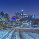 Downtown Raleigh winter wonderland after the snowstorm at night