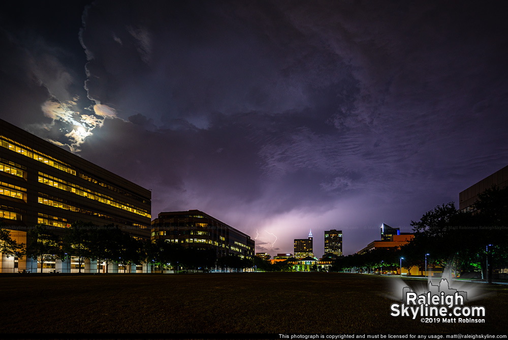 Moonlight above a summer storm in Raleigh