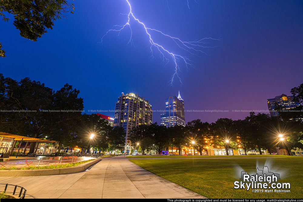 Lightning creeps above downtown Raleigh