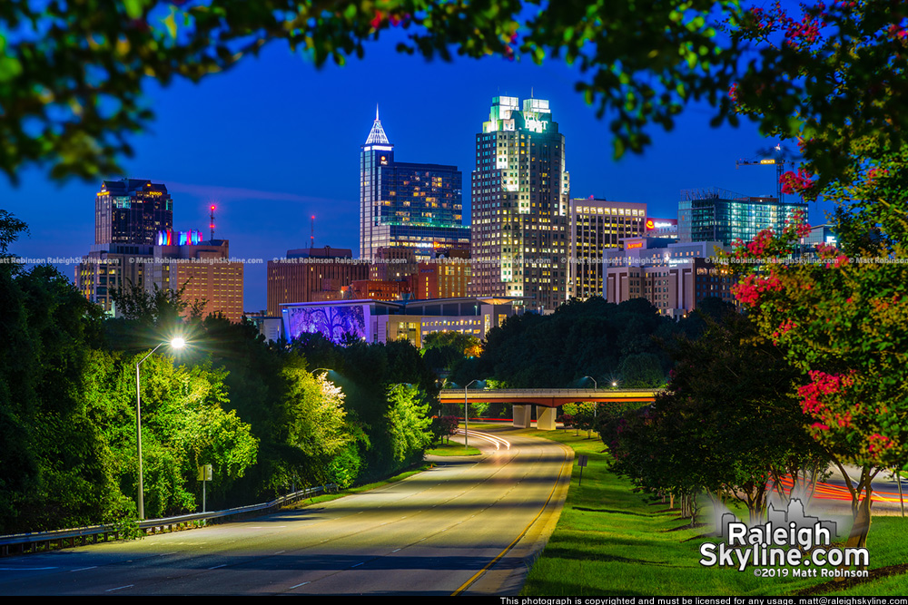 Raleigh skyline at night, summer 2019